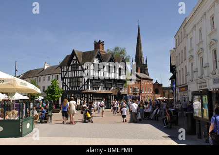 The Old House and St. Peter`s Church, High Town, Hereford, Herefordshire, England, UK Stock Photo